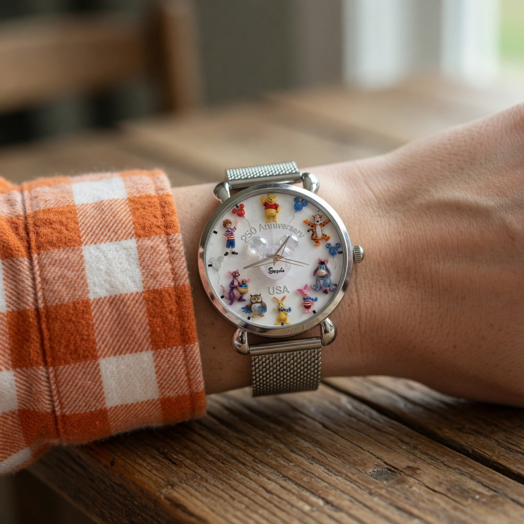 Personalized Women's Hand Watch with DSNY Honey Bear US Theme - Unique Anniversary Gift for Patriots