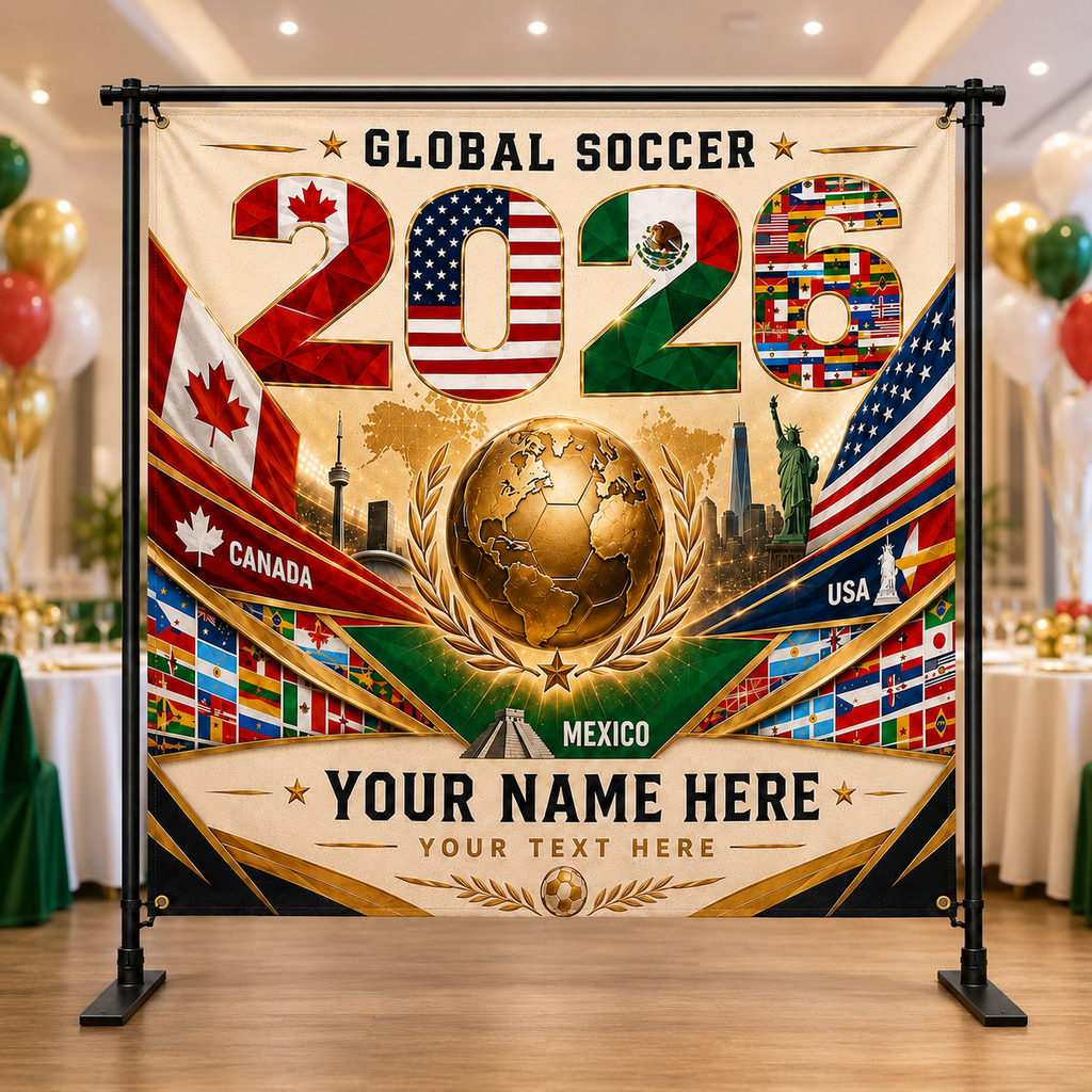 Personalized Global Soccer 2026 Backdrop Custom Name Gift for Sports Fans