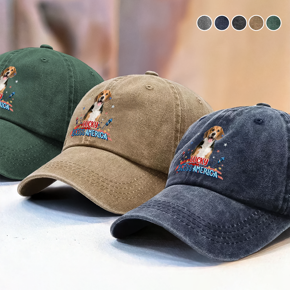 Custom Photo Washed Denim Baseball Cap Gift for Dog Dad HN590 - Washed Denim Baseball Cap GradoCreations