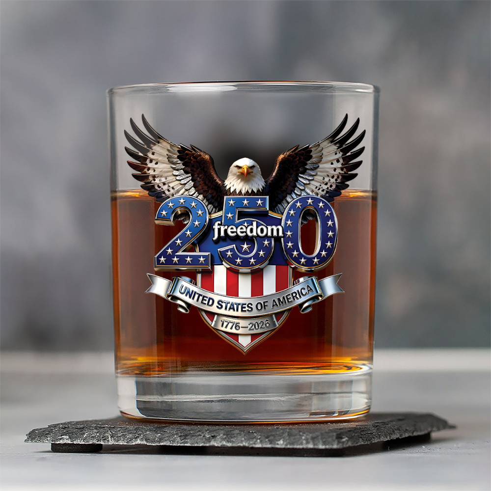 Personalized Whiskey Glass USA Eagle Custom Name Gift for Dad HN590 - Print Rock Glass GradoCreations