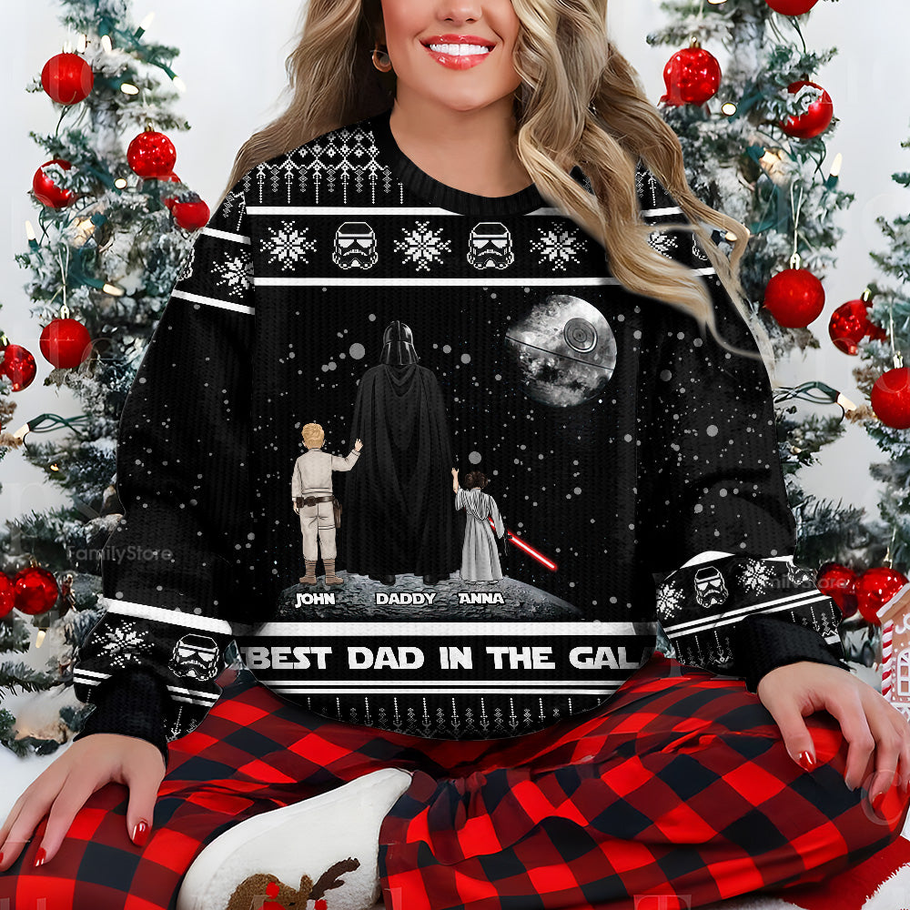 Personalized Best Dad in the Galaxy Ugly Sweater Christmas Gift