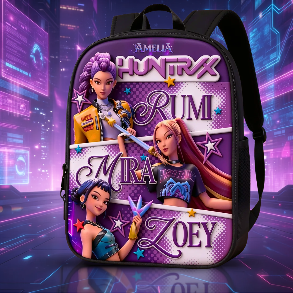 Personalized Cartoon Girl Backpack Set with Lunch Bag, Pencil Case, Water Bottle - School Gifts for Girls School Bag+ GradoCreations