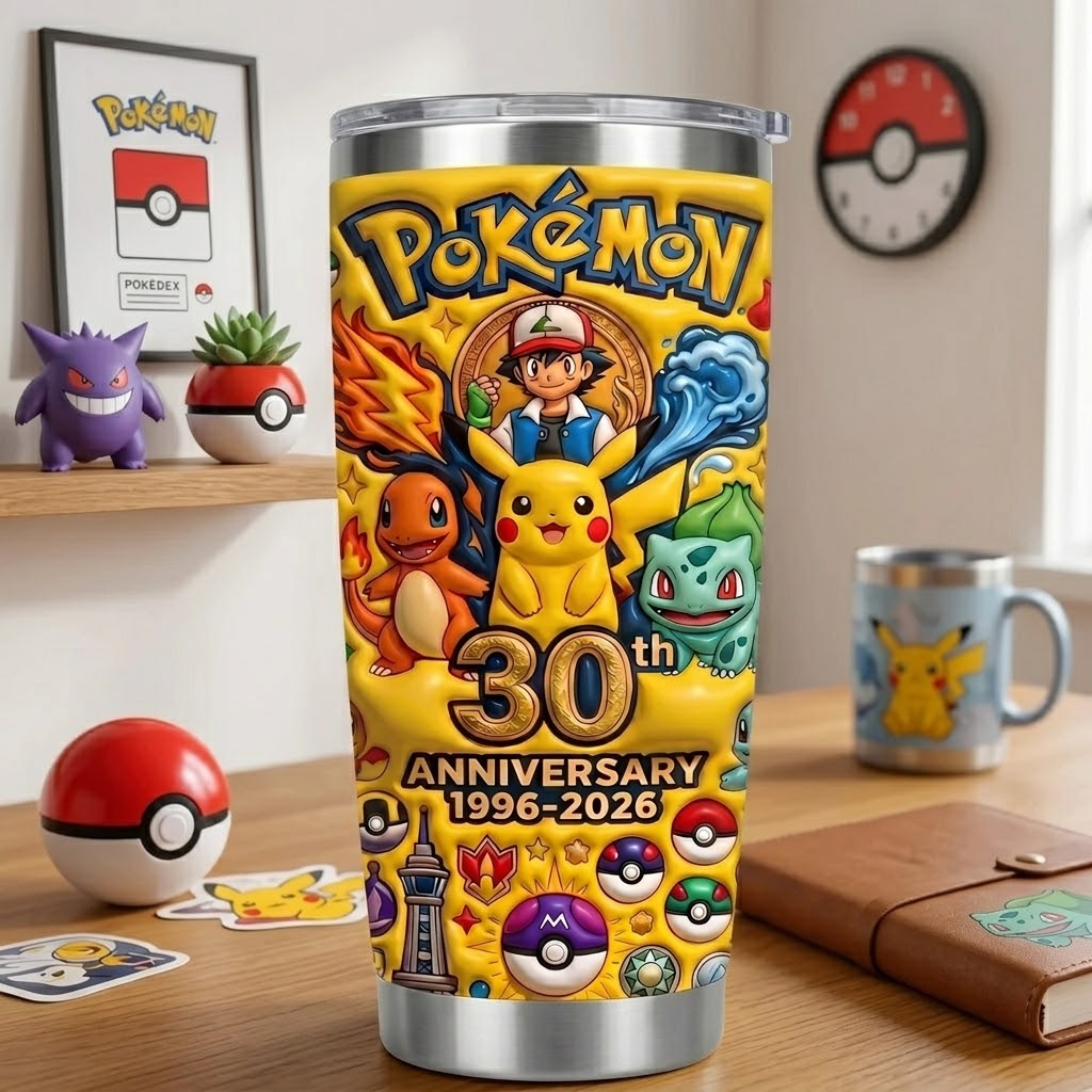 Personalized Pokémon Stainless Steel Tumbler 30th Anniversary Gift for Movie Fans
