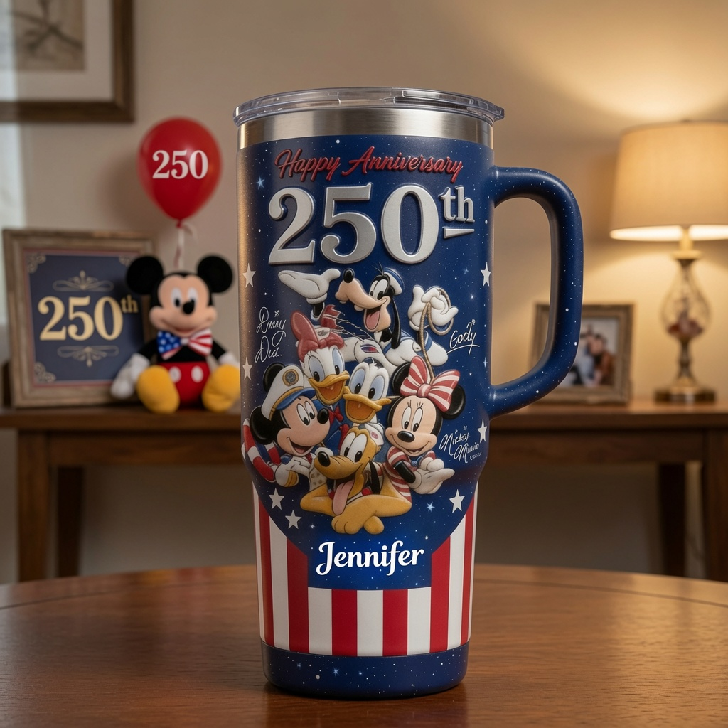 Personalized 250th Anniversary Tumbler with Disney Characters Gift for Patriots