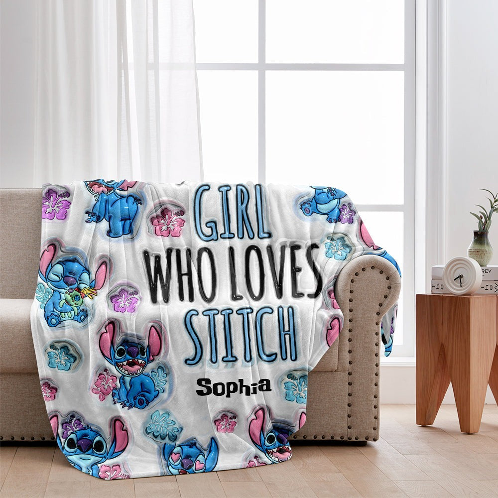 Personalized Blanket Just A Girl Who Loves Stitch Gift for Movie Fans