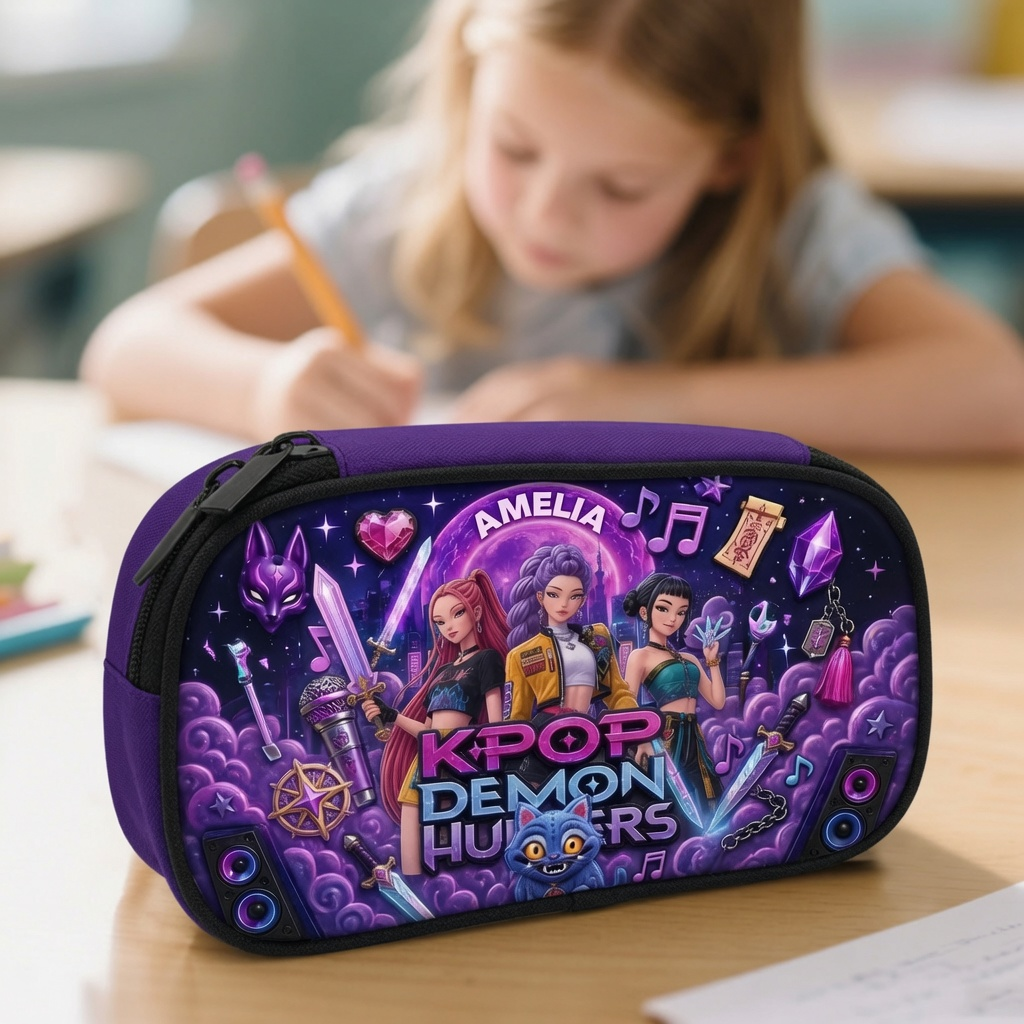 Personalized Kpop Demon Hunters Backpack Set with Lunch Bag, Pencil Case & Water Bottle for Kids School Bag+ GradoCreations