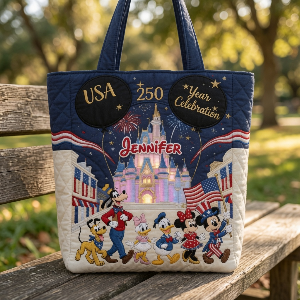 Personalized Quilted Tote Bag USA 250th Anniversary Gift for Movie Fans