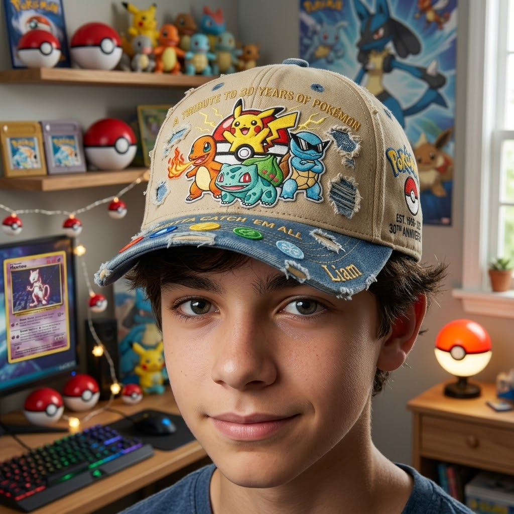 Personalized 30th Anniversary Cap Tribute to Pokémon Gift for Fans