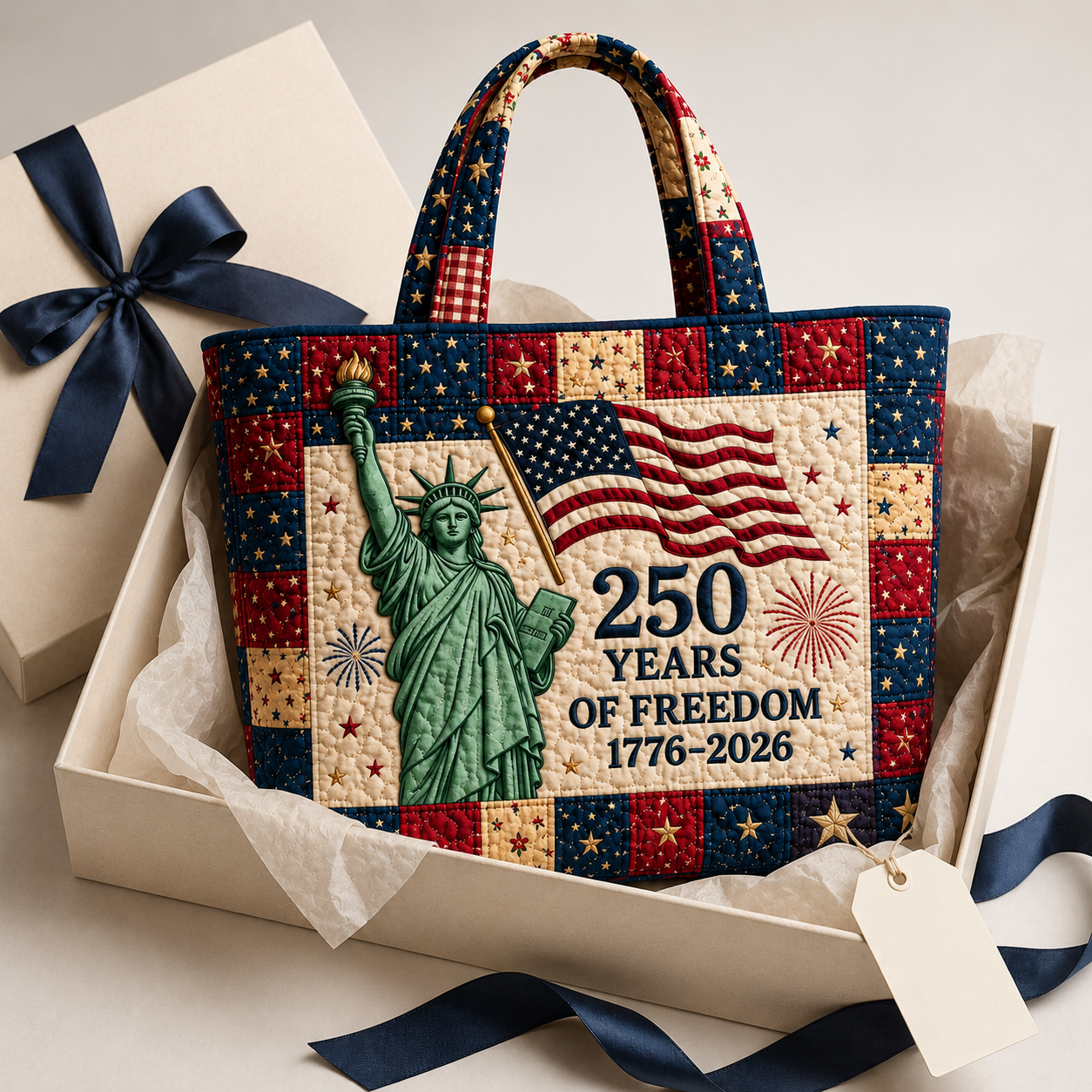 Statue Of Liberty Quilted Tote Bag 250 Years Freedom Gift for Her