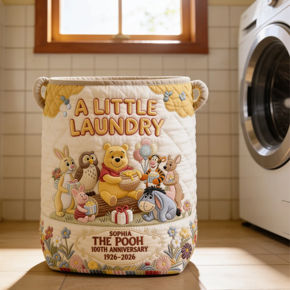 Personalized Quilted Laundry Basket Disney Pooh Gift for Her Quilted Laundry Basket GradoCreations