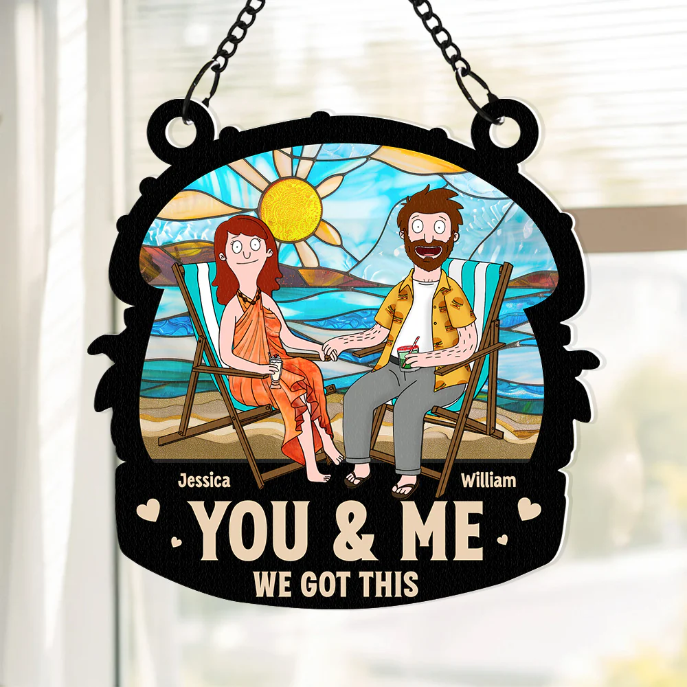 Personalized Cartoon Couple Beach Suncatcher Gift for Anniversary