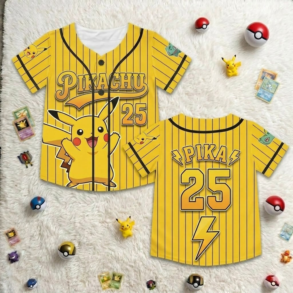 Personalized Kids Baseball Jersey Pokémon Characters Gift for Movie Fans