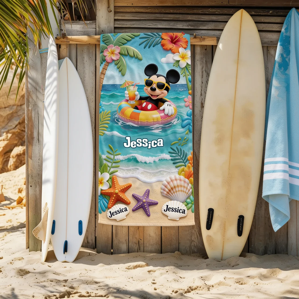 Personalized Beach Towel with Vibrant Mickey Design for Summer Fun Beach Towel GradoCreations