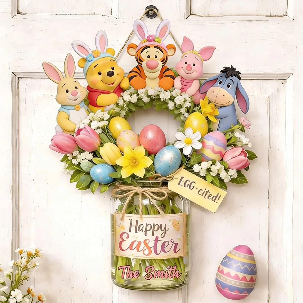 Personalized Easter Wreath Custom Wood Sign for Family Gift