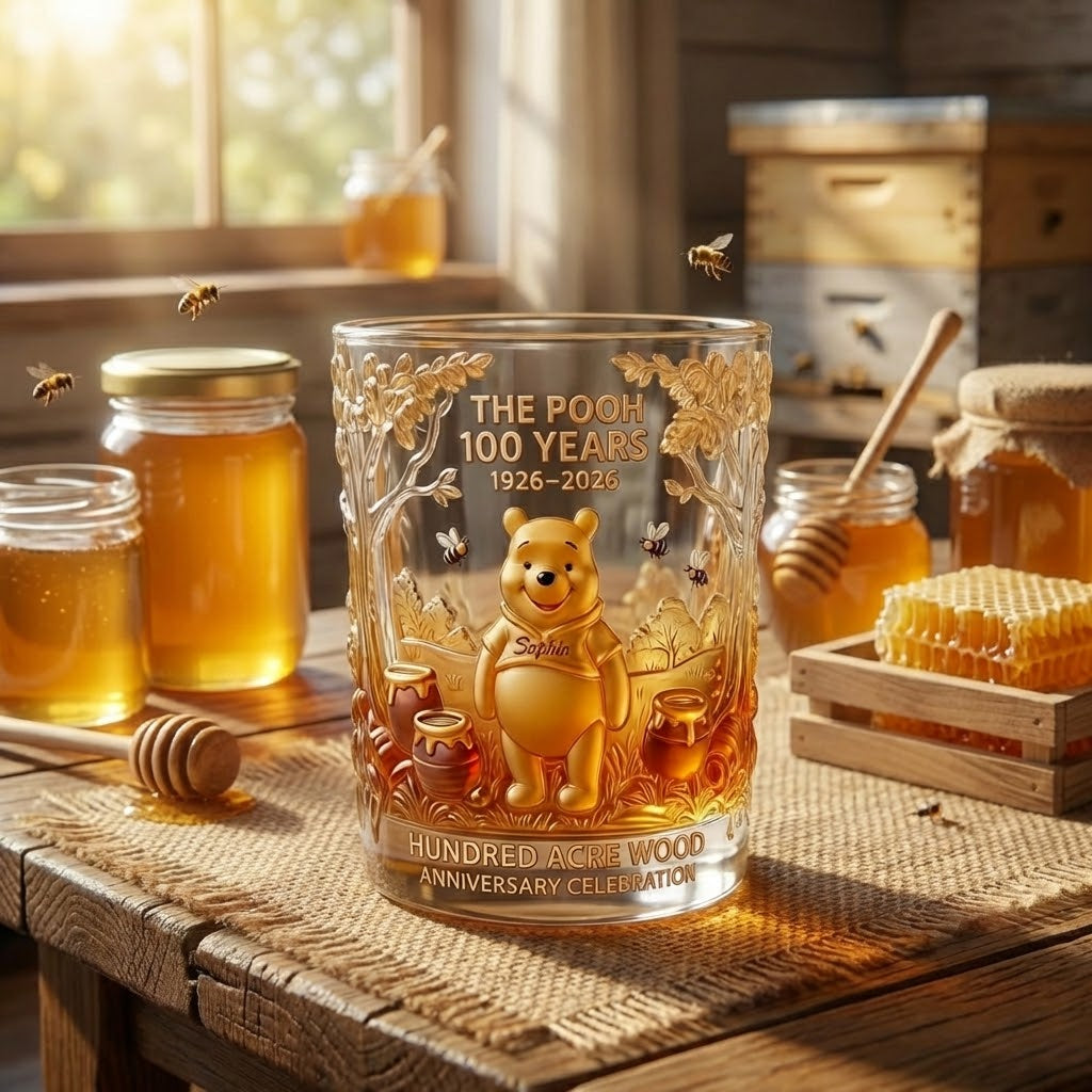 Personalized Whiskey Glass with Pooh Bear Design for Movie Fans Anniversary Gift
