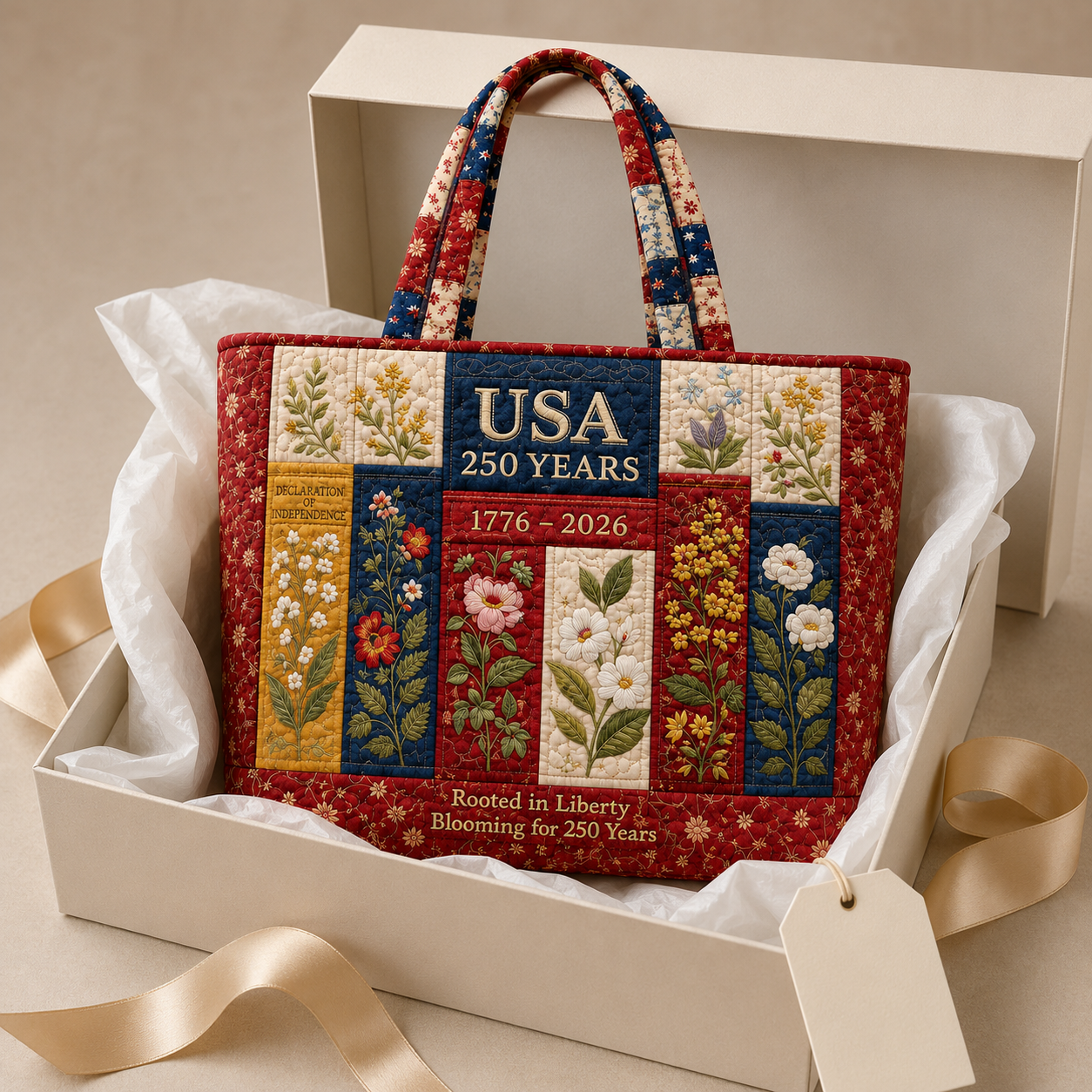 USA 250th Anniversary Quilted Tote Bag Gift for Her