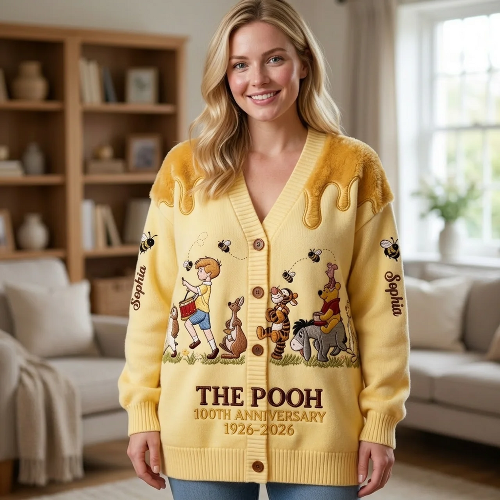 Personalized 100th Anniversary Knitted Cardigan for Her - Custom Name Design Cardigan GradoCreations