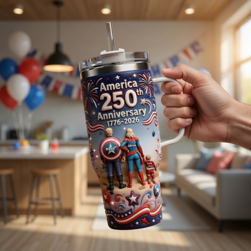Personalized 250th Anniversary Tumbler Custom Name Patriotic Gift for Family