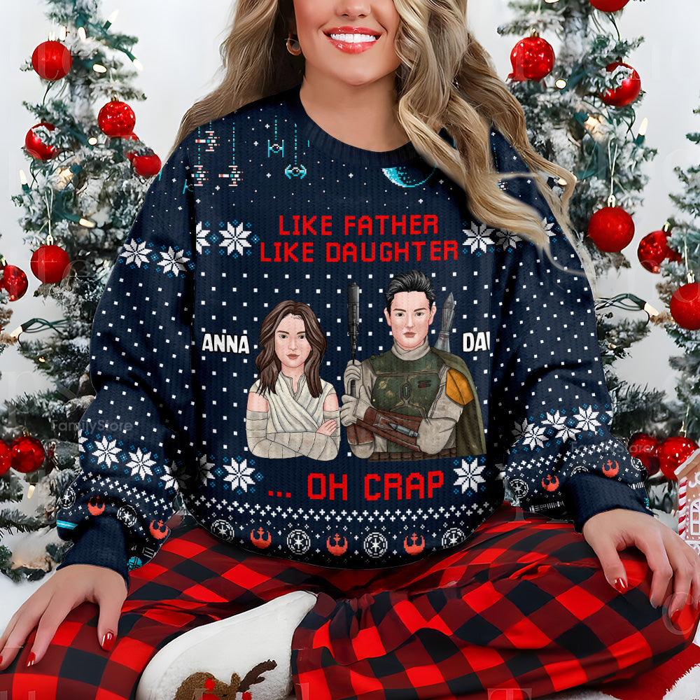 Personalized Like Father Like Daughter Ugly Sweater for Family Christmas Gift