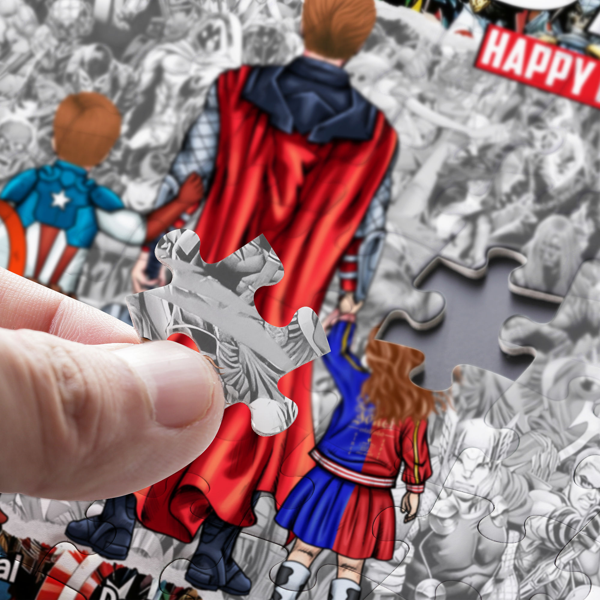 Personalized SuperDad Puzzle with Kids Custom Gift for Dad
