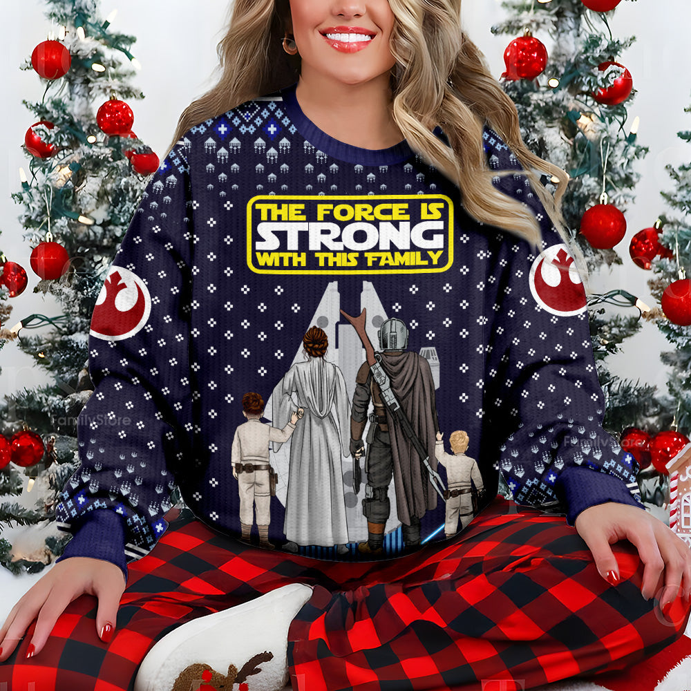 Personalized Family Ugly Sweater The Force is Strong Gift for Christmas