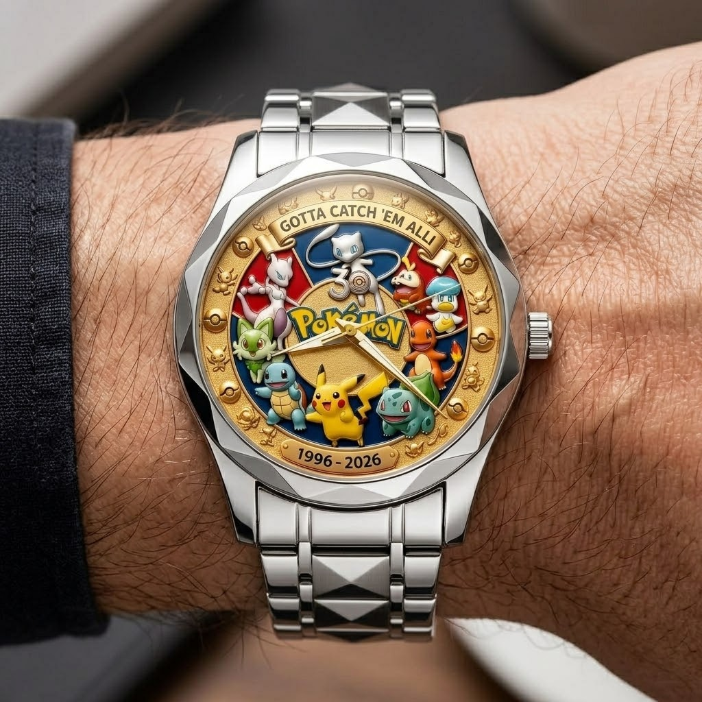 Personalized Pokemon Men's Wrist Watch Custom Engraved Gift for Movie Fans Men's Wrist Watch GradoCreations