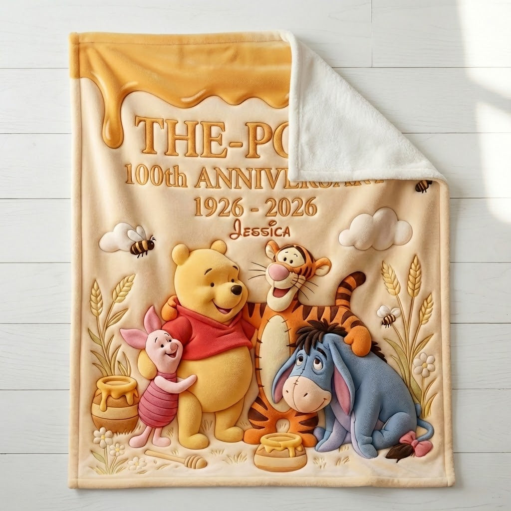 Personalized Winnie the Pooh Anniversary Blanket Gift for Kids