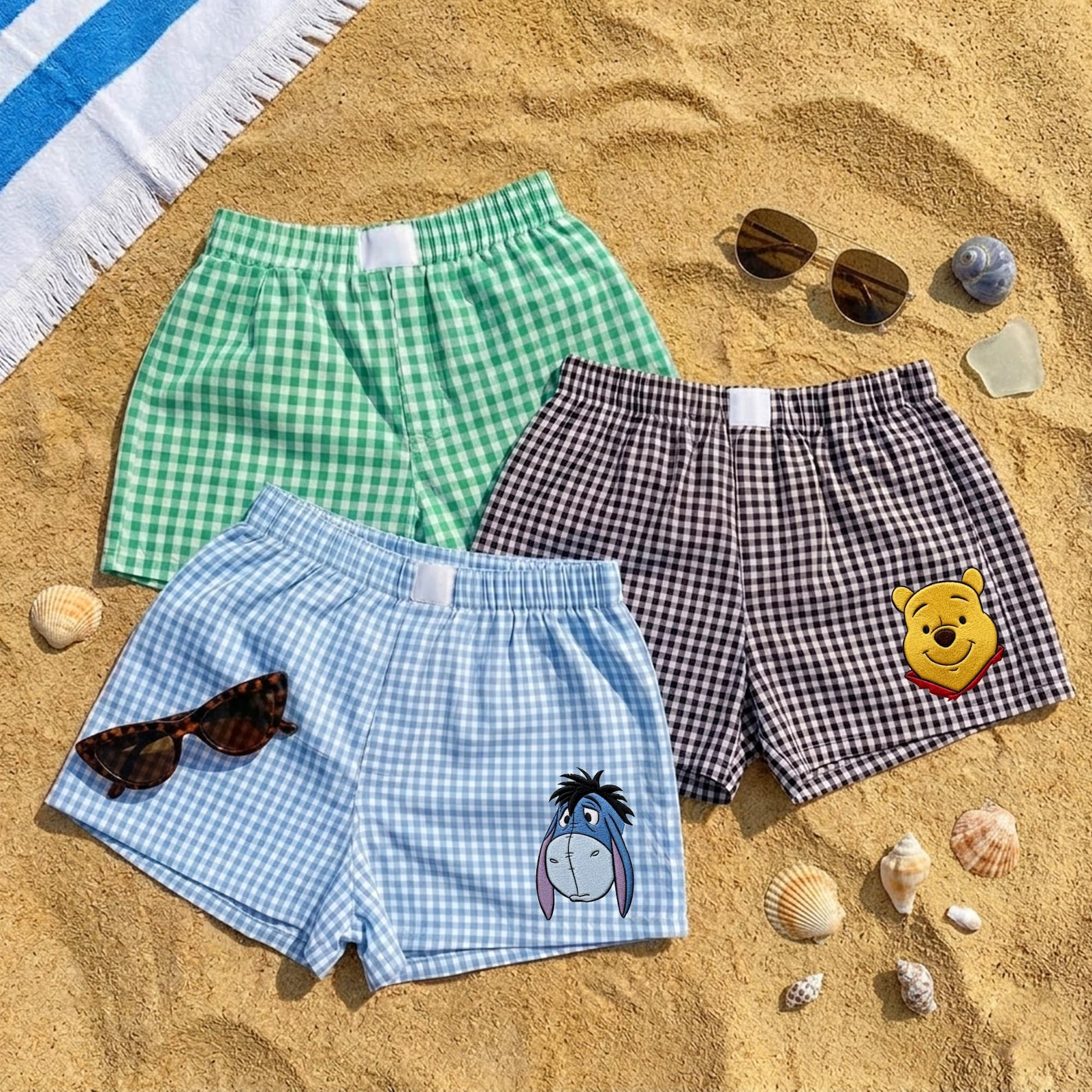 Personalized Embroidered Gingham Shorts for Women - Gift for Movie Fans