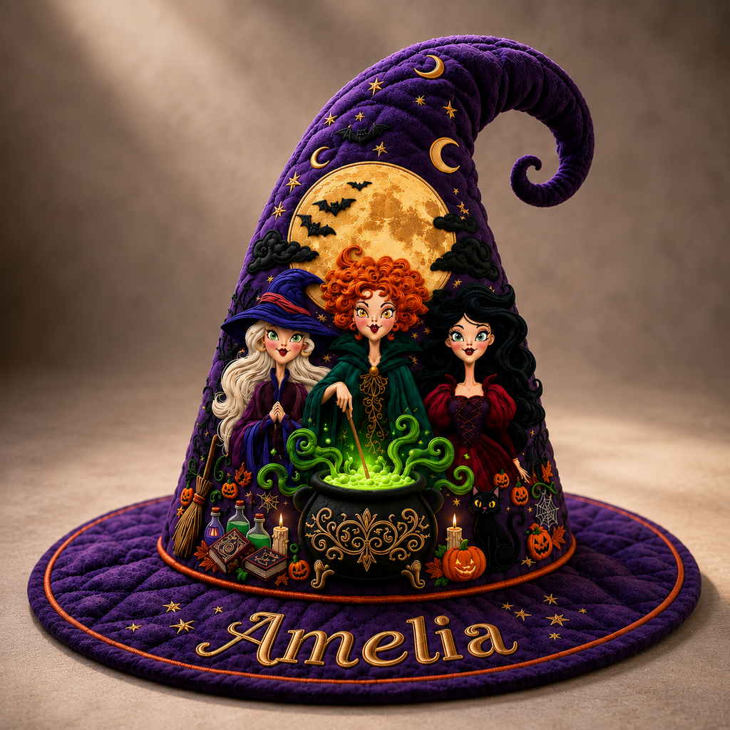 Personalized Quilted Witch Hat Custom Name Halloween Gift for Her Quilt Witch Hat GradoCreations