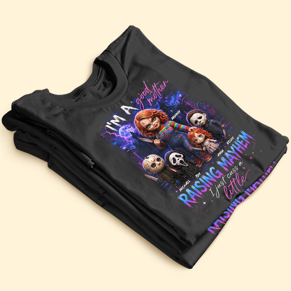 Personalized Halloween Shirt for Mom Raising Mayhem Characters Gift Cotton Apparel GradoCreations
