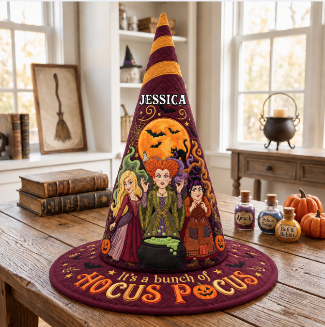 Personalized Quilted Witch Hat Spooky Halloween Gift for Her Quilt Witch Hat GradoCreations