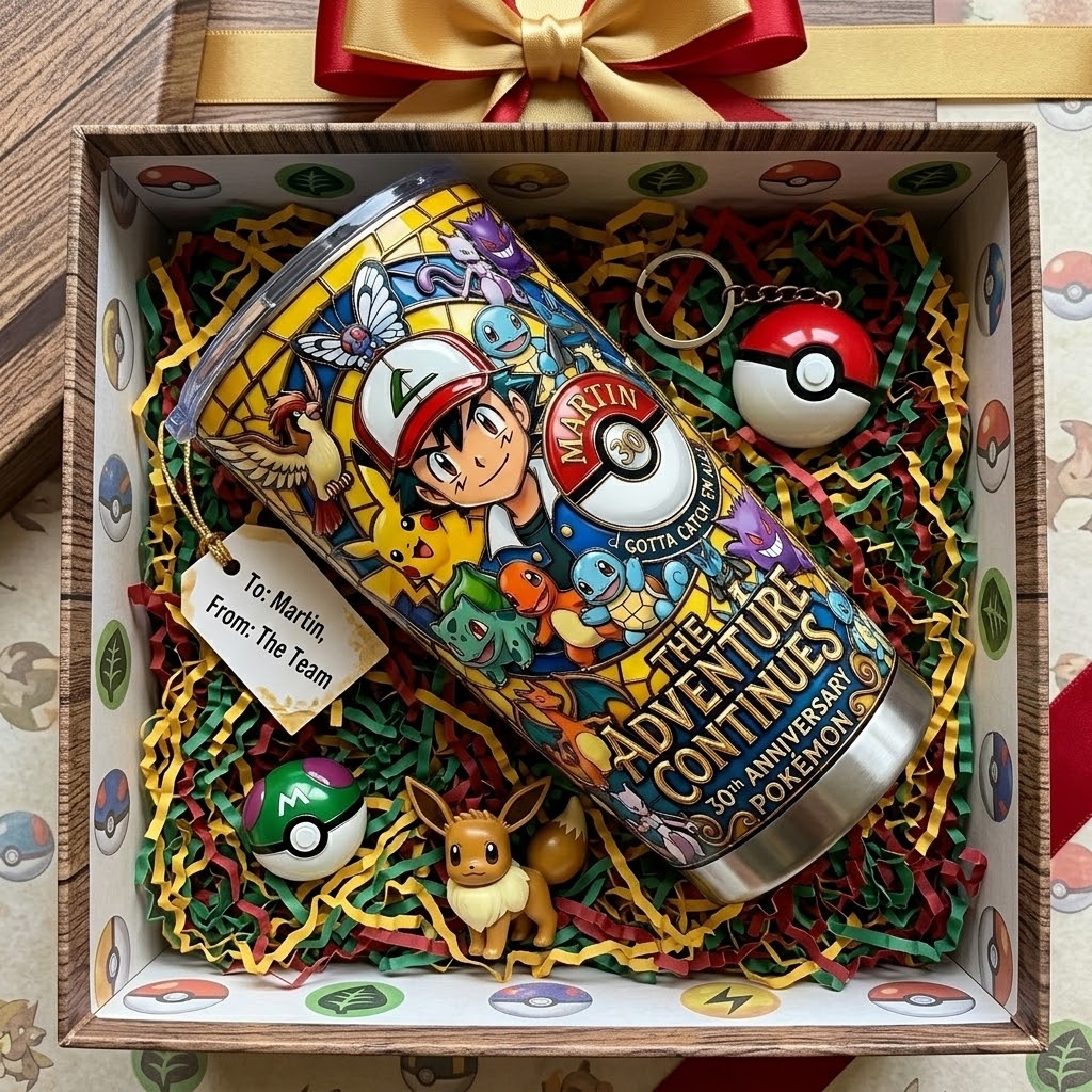 Personalized 30th Anniversary Pokémon Tumbler Gift for Fans