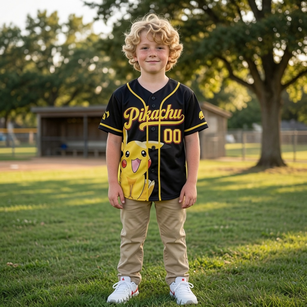 Personalized Baseball Jersey with Pikachu for Kids and Adults - Custom Gift for Movie Fans