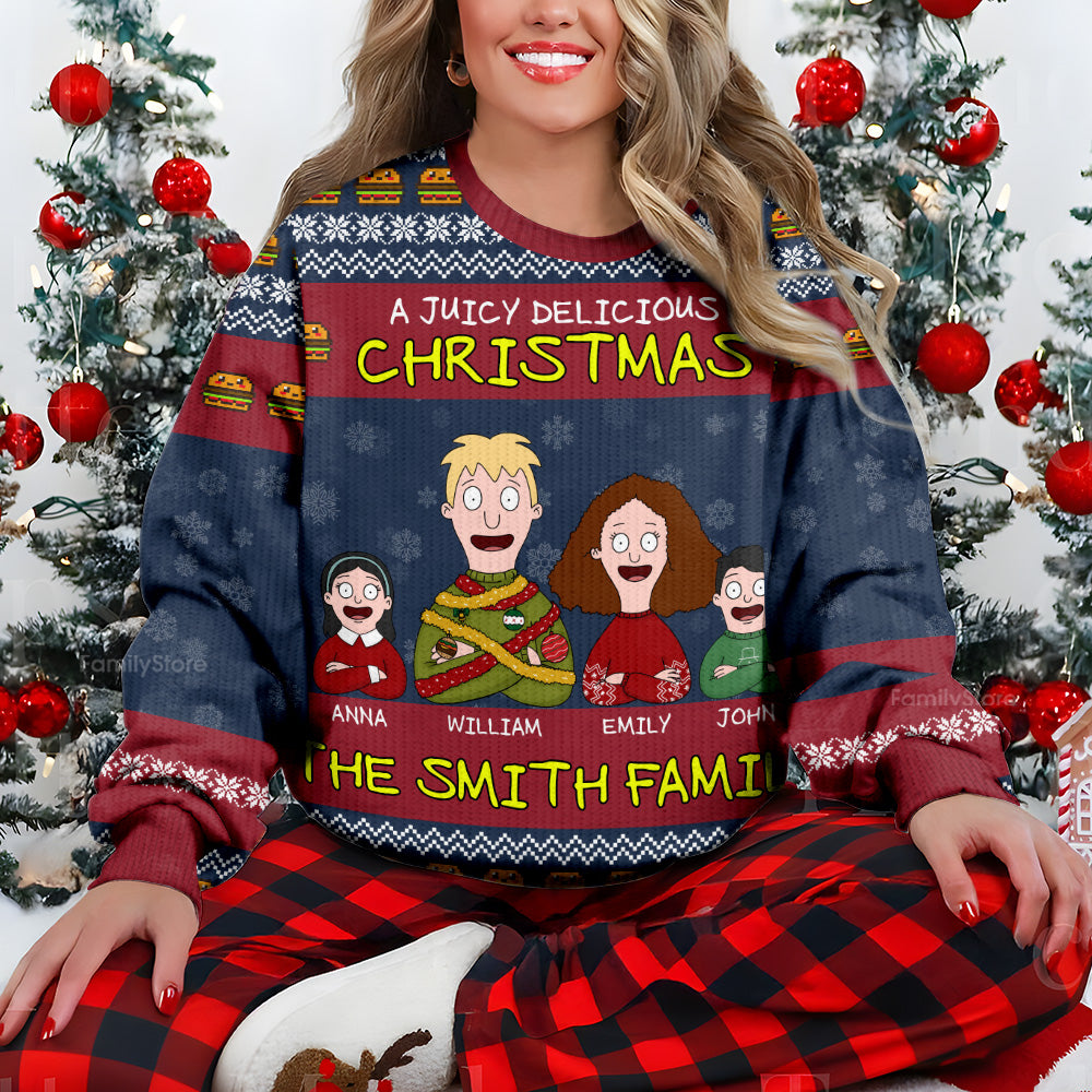 Personalized Family Ugly Sweater Juicy Delicious Christmas Gift