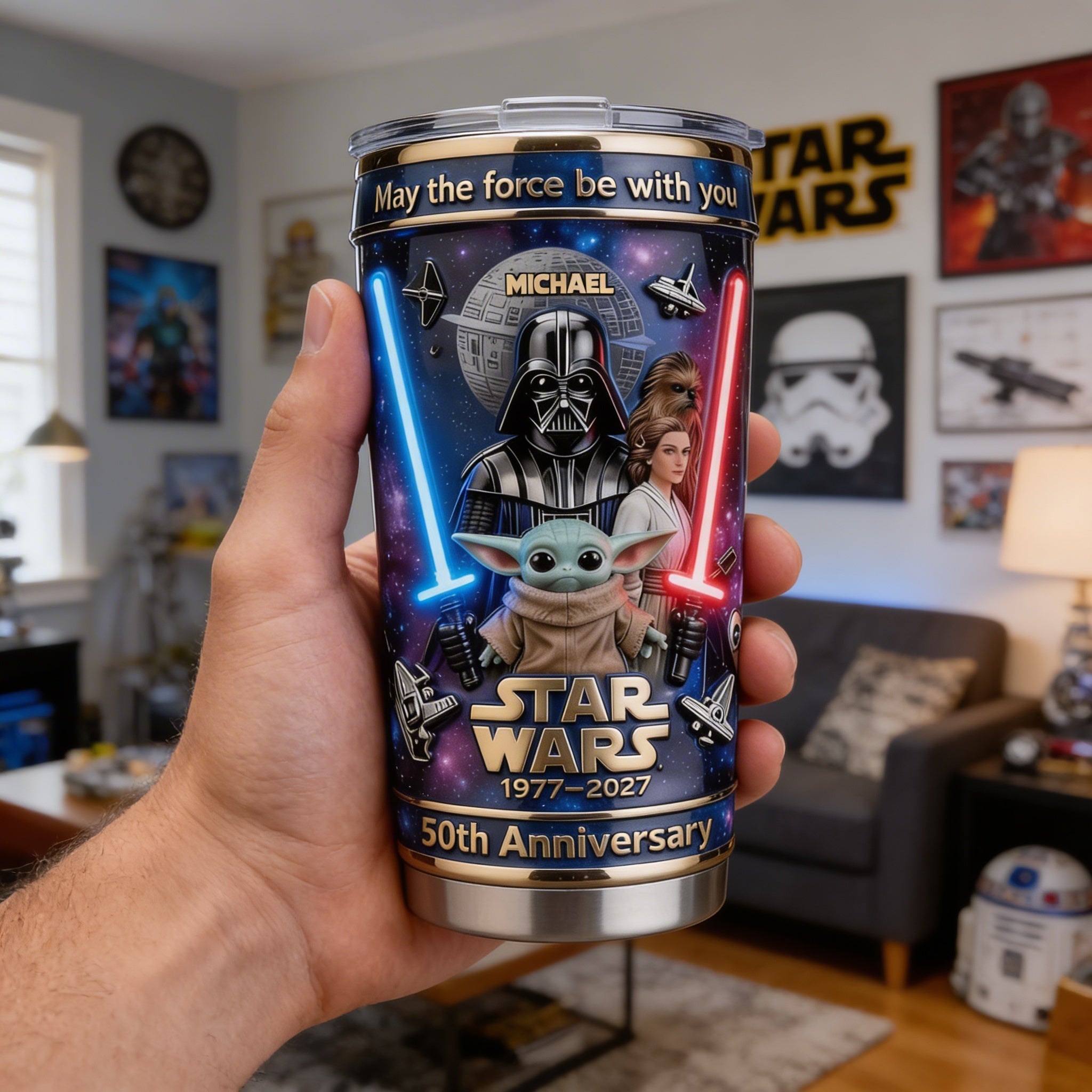 Personalized Star Wars Tumbler 50th Anniversary Gift for Movie Fans