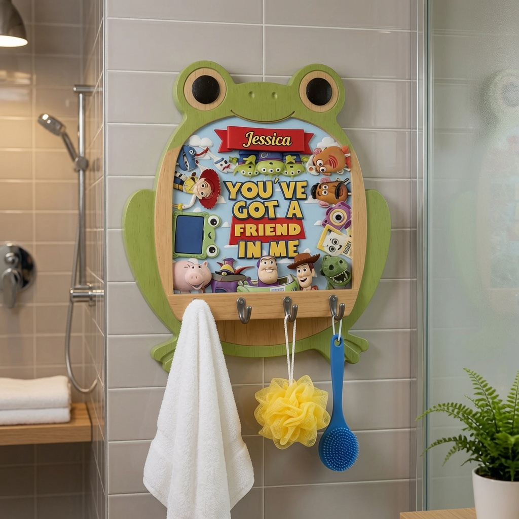 Personalized Frog Shaped Hanging Rack Custom Name Kids Gift