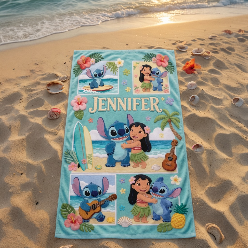 Personalized Cartoon Beach Towel with Name Summer Gift for Kids
