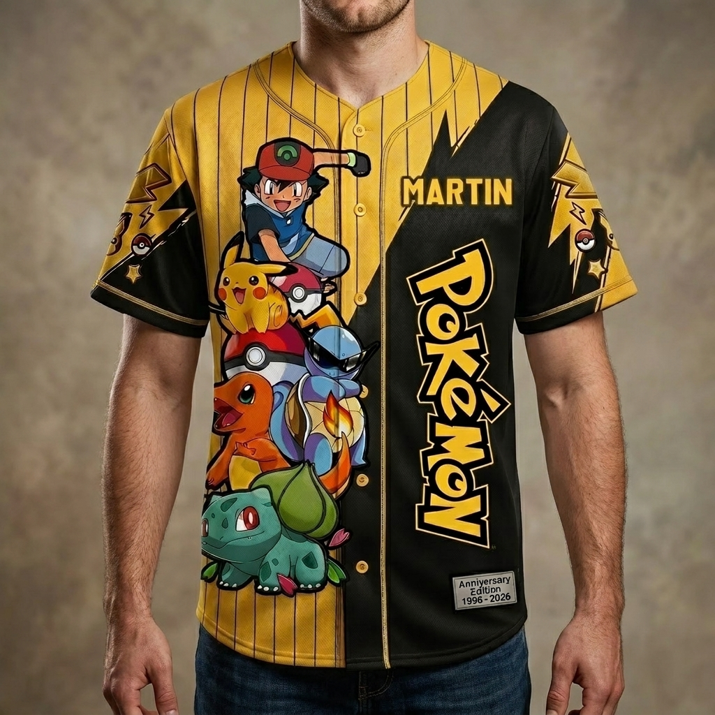 Personalized Pokémon Baseball Jersey Custom Name Anniversary Gift for Movie Fans