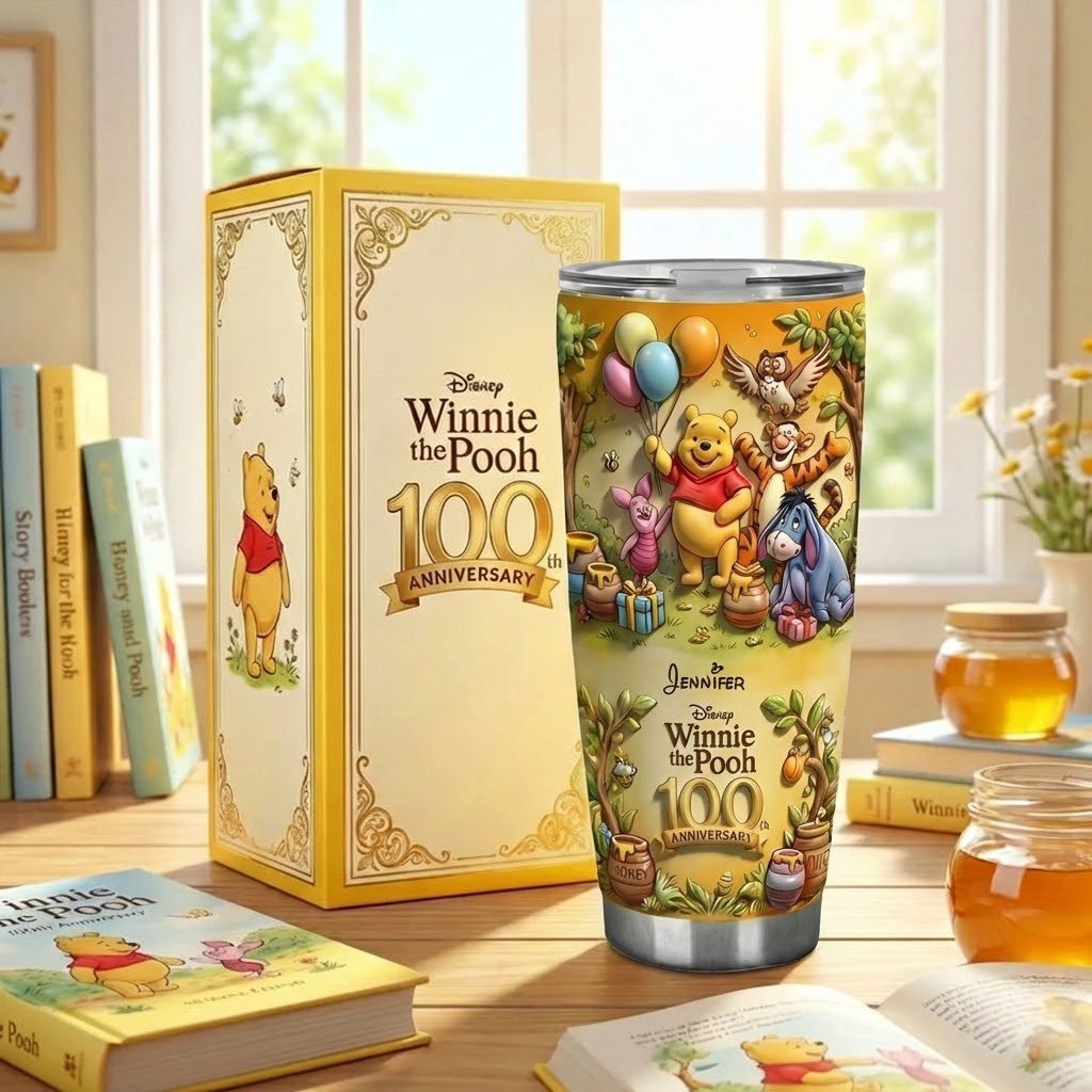 Personalized Disney Winnie the Pooh 100th Anniversary Tumbler Gift for Movie Fans