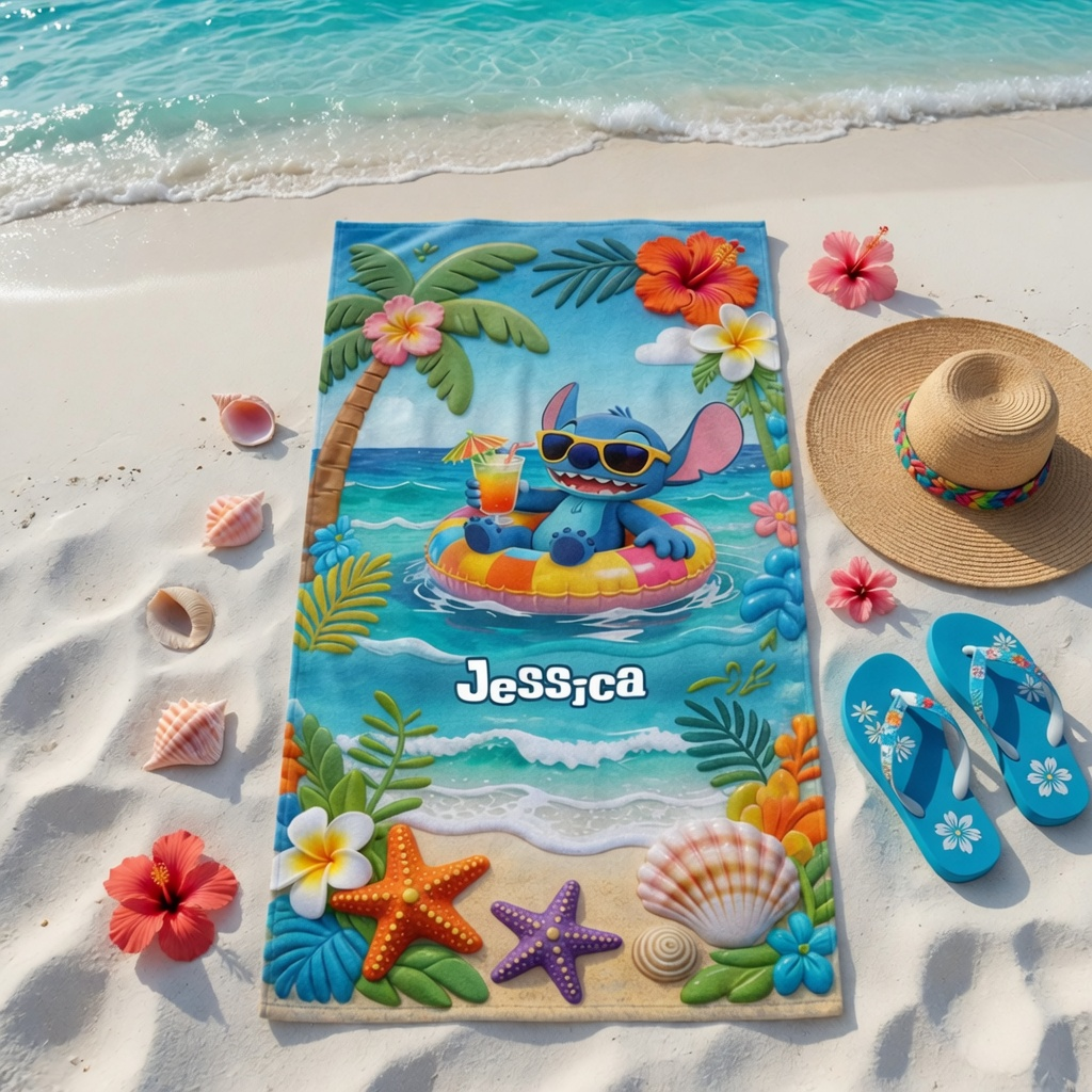 Personalized Beach Towel with Custom Name for Summer Vacations