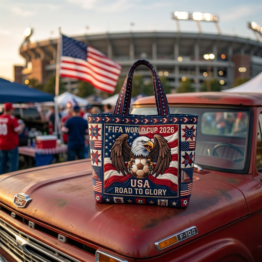 Quilted Tote Bag with American Eagle - Patriotic Soccer Gift for Fans