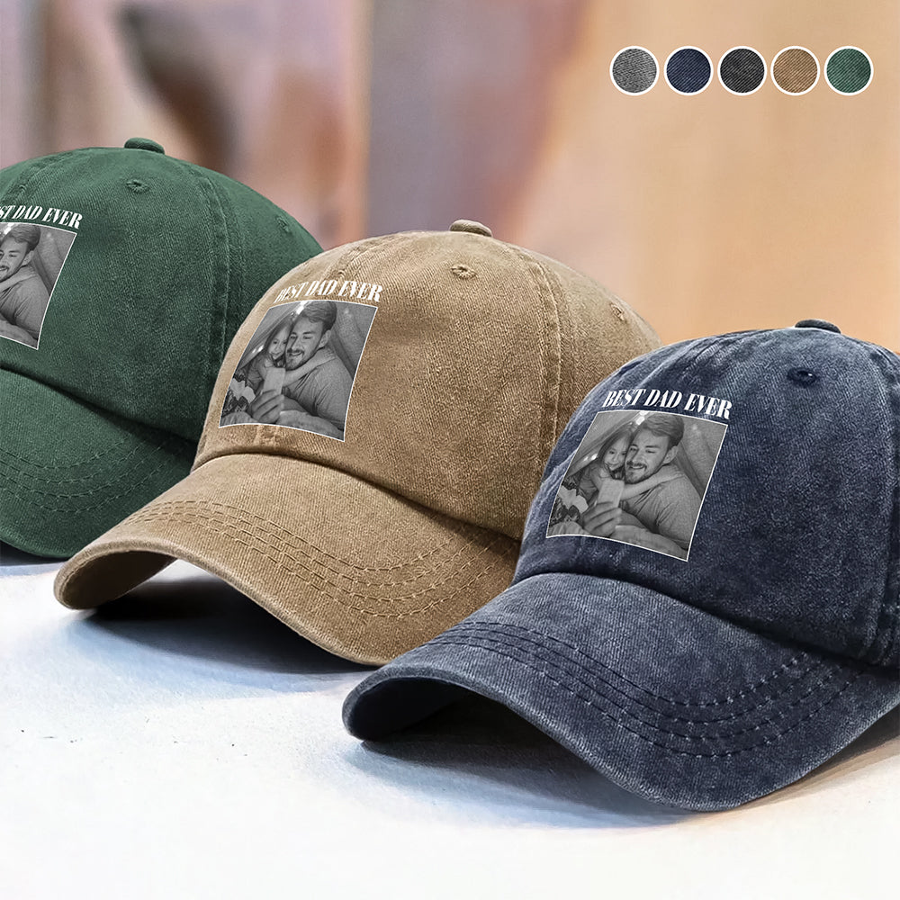 Personalized Best Dad Ever Washed Denim Baseball Cap Gift for Dad HN590 - Washed Denim Baseball Cap GradoCreations