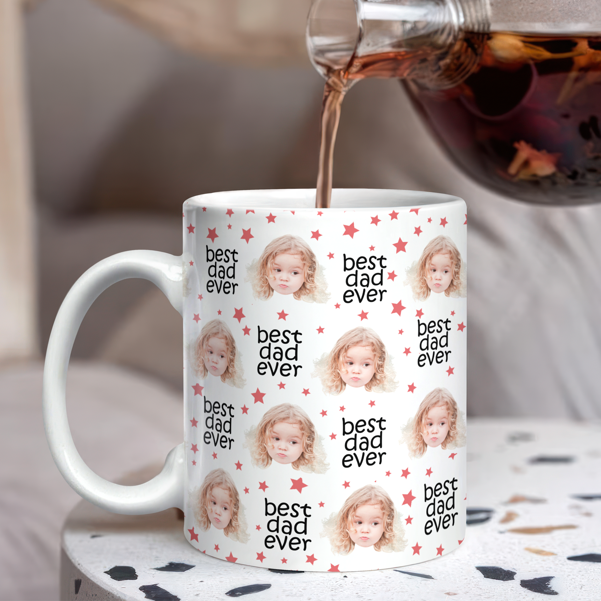 Custom Face Mug with Colored Stars Gift for Dad & Mom HN590 - edge to edge mug GradoCreations
