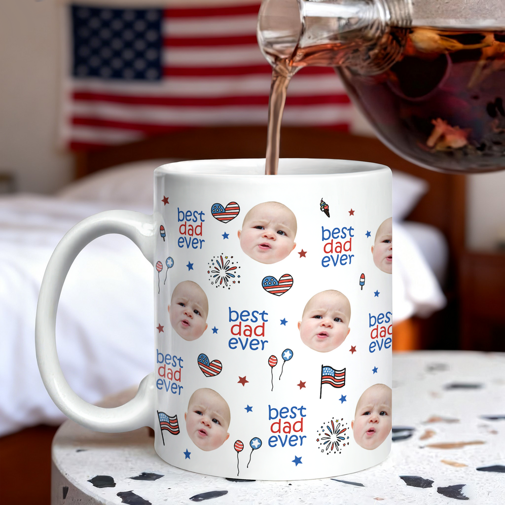 Personalized America Flag Mug Custom Face Gift for Dad HN590 - edge to edge mug GradoCreations