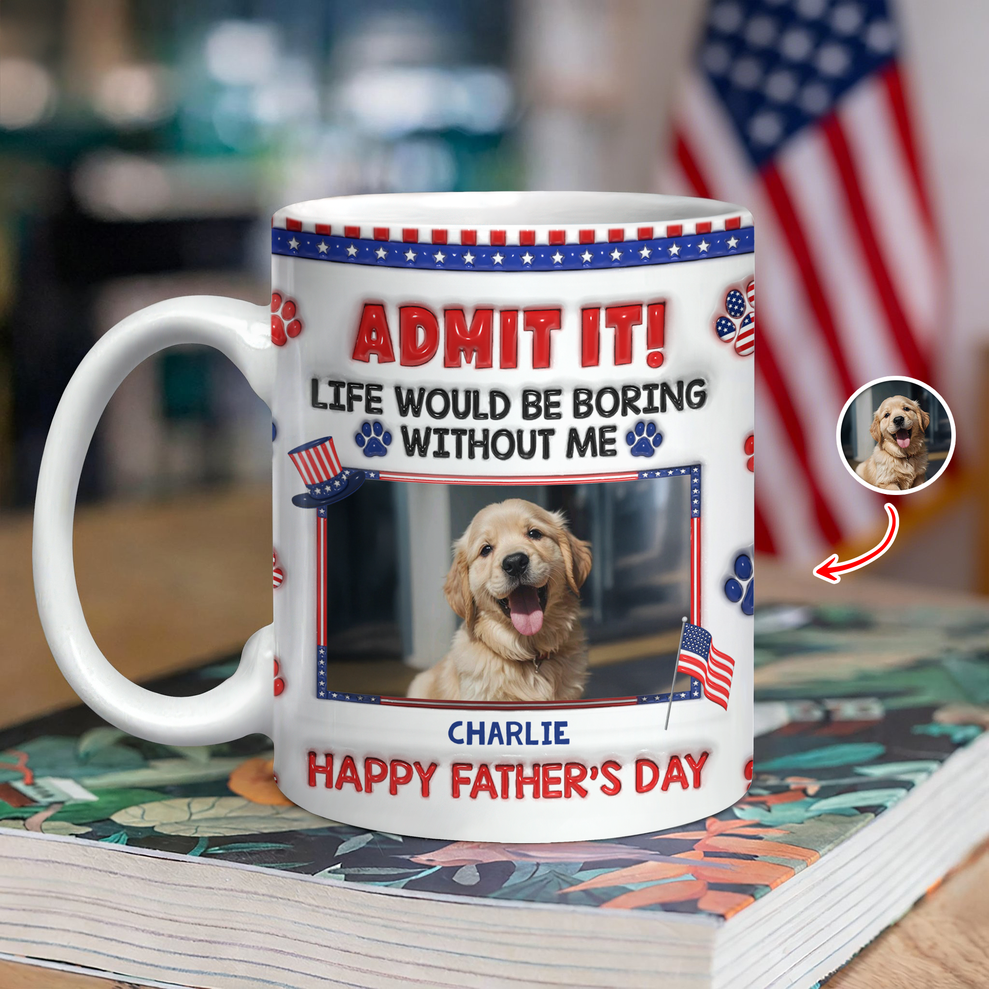 Personalized Dog Photo Mug Custom Photo Gift for Dog Dad HN590 - edge to edge mug GradoCreations