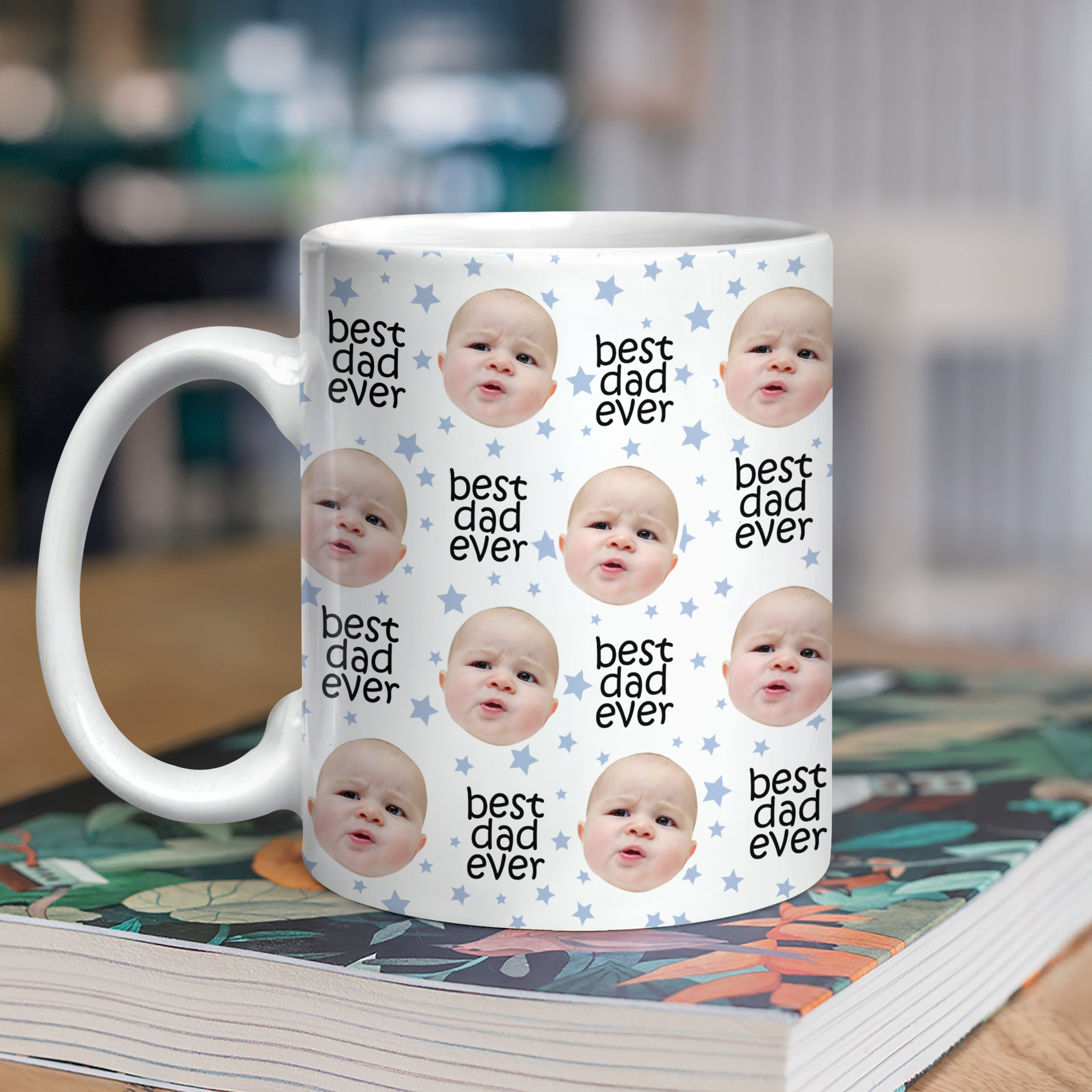 Custom Face Mug with Colored Stars Gift for Dad & Mom HN590 - edge to edge mug GradoCreations