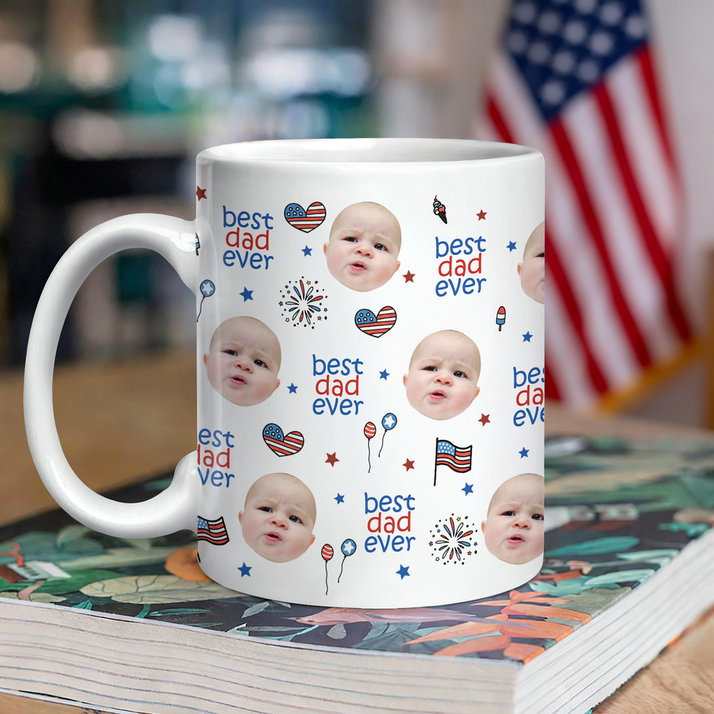 Personalized America Flag Mug Custom Face Gift for Dad HN590 - edge to edge mug GradoCreations
