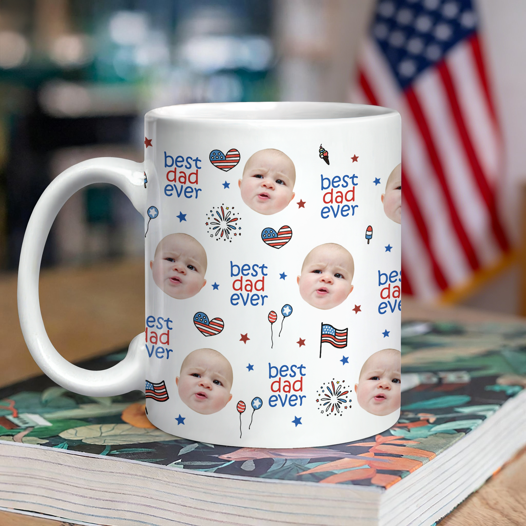 Personalized America Flag Mug Custom Face Gift for Dad HN590 - edge to edge mug GradoCreations