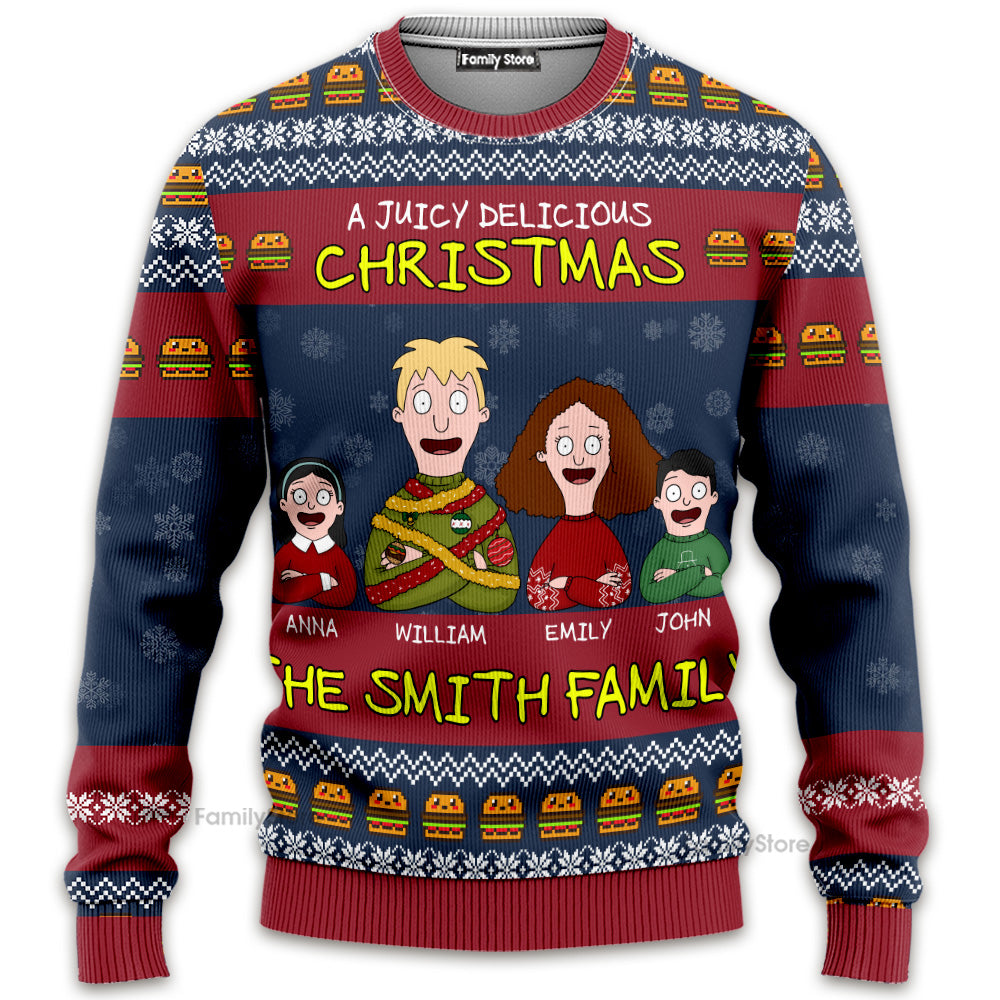 Personalized Family Ugly Sweater Juicy Delicious Christmas Gift