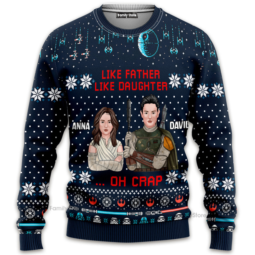 Personalized Like Father Like Daughter Ugly Sweater for Family Christmas Gift